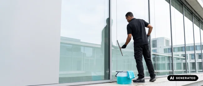 Glasreiniger der PIQO Group bei der Fensterreinigung