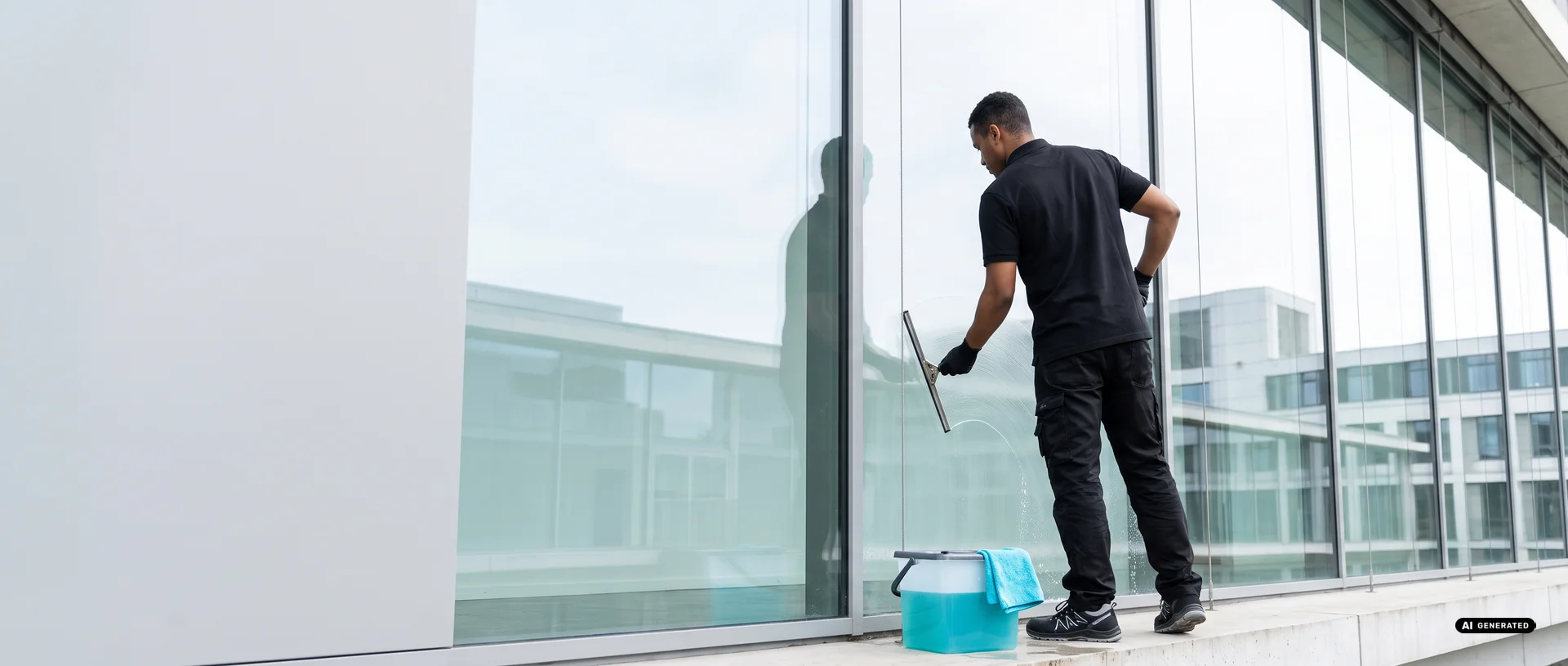 Glasreiniger der PIQO Group bei der Fensterreinigung